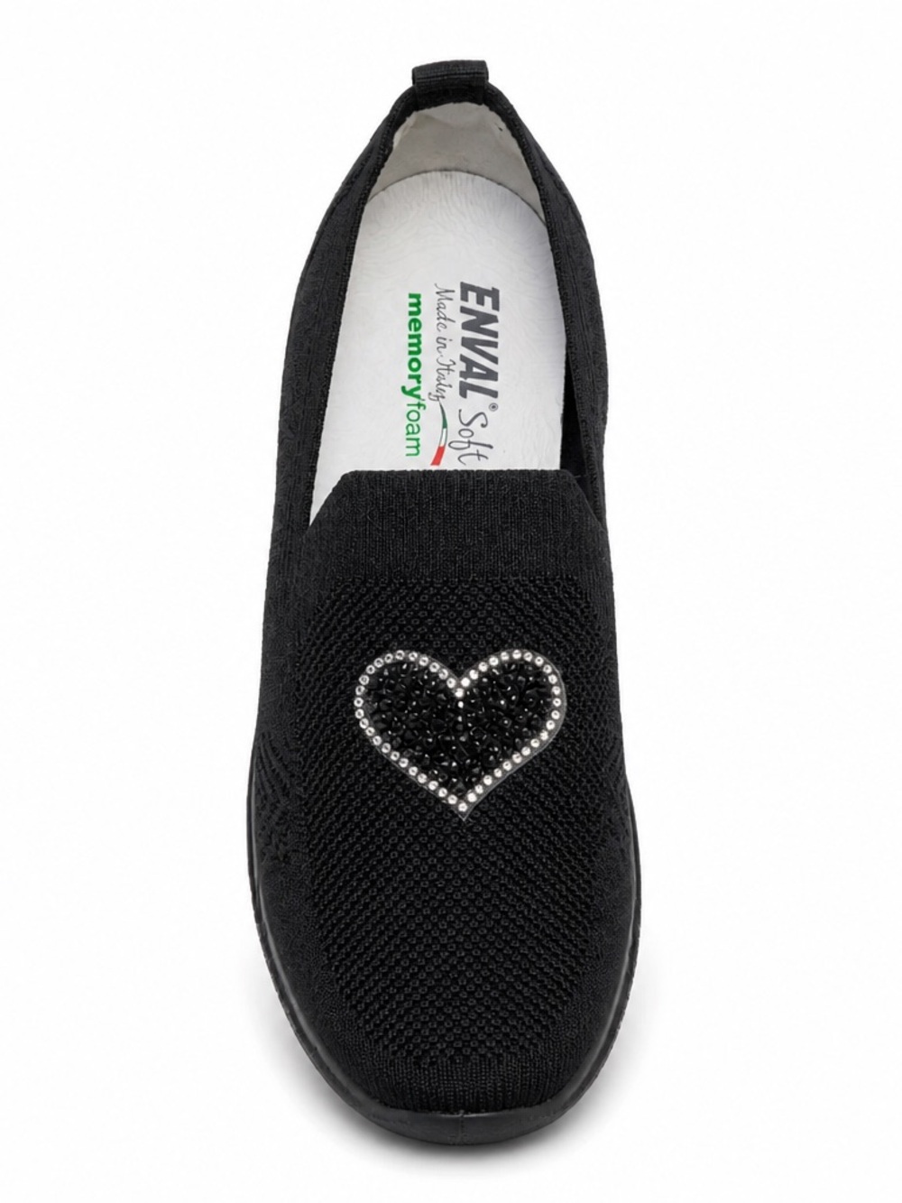 Enval Women’s Black Fabric Slip-On Comfort Loafers with Heart Accent - Picture 2 of 12